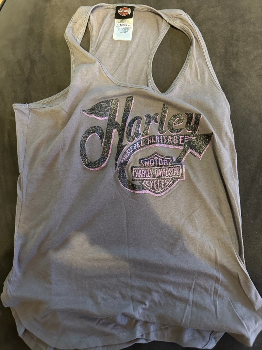 Harley-Davidson Gray Tank with Black and Pink Glitter Logo